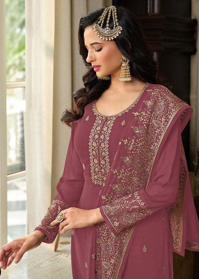 Pink and Gold Embroidered Gharara Suit