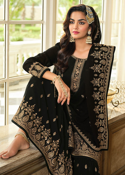 Black and Gold Embroidered Gharara Suit