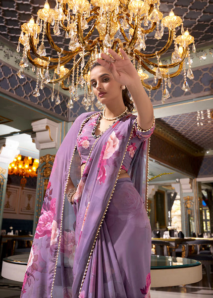 Lavender Floral Printed Saree