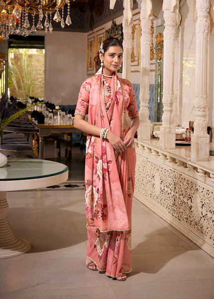 Peach Floral Printed Saree