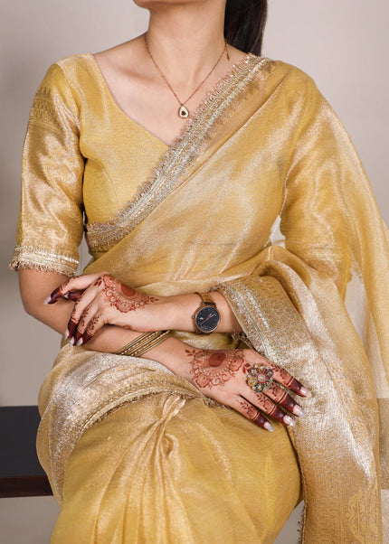 Yellow Embroidered  Saree