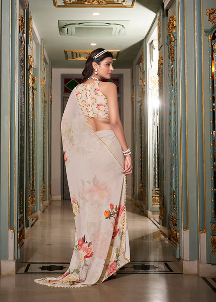 Offwhite Floral Printed Saree