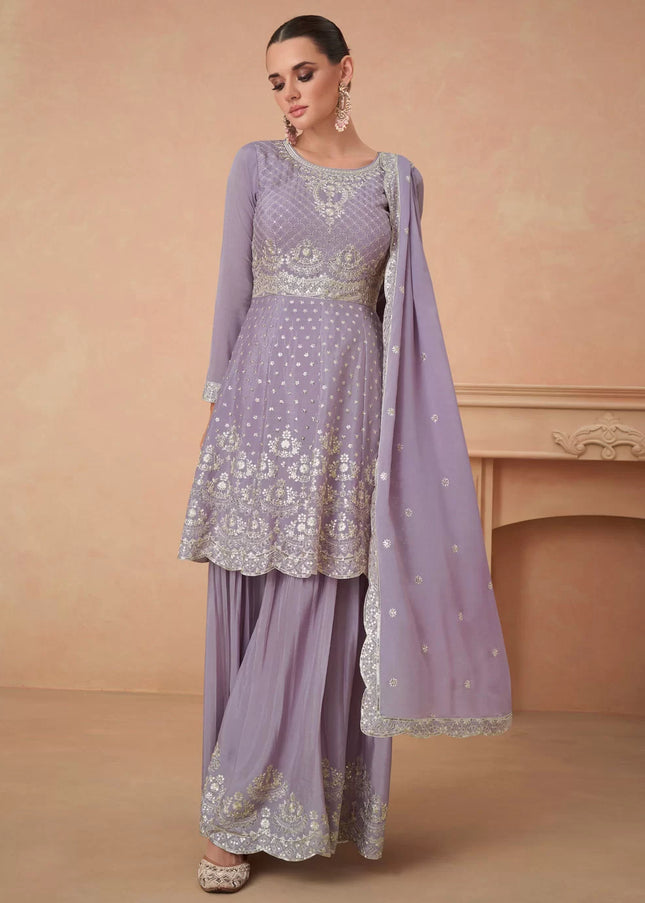 Lavender  Embroidered Palazzo Suit
