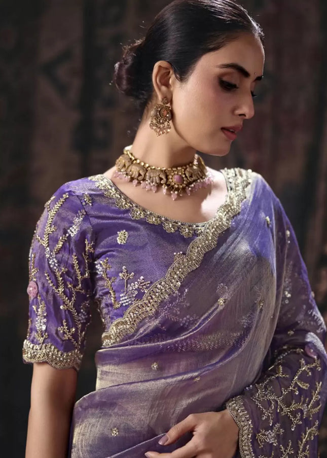 Purple Embroidered Wedding Saree