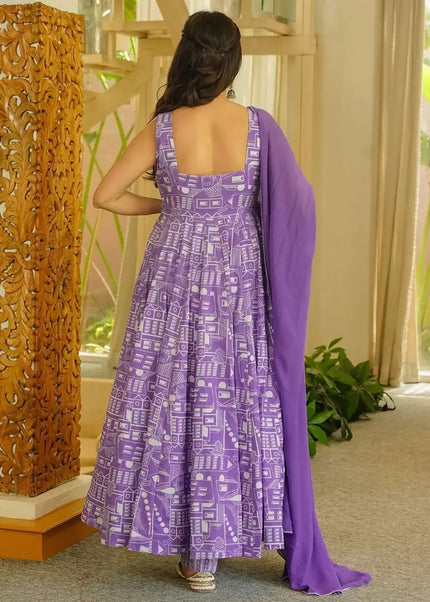Lavender Printed Pant Style Suit