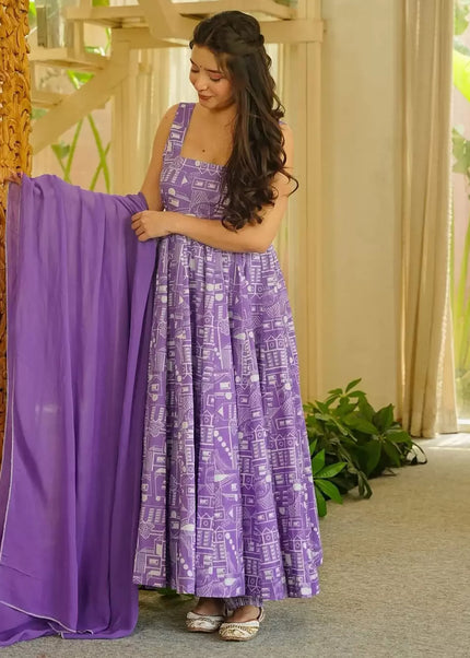 Lavender Printed Pant Style Suit