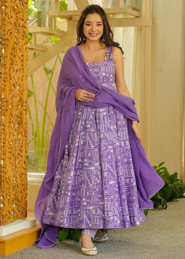 Lavender Printed Pant Style Suit