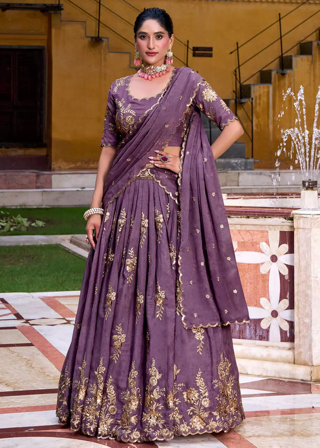 Lavender Embroidered Lehenga Choli