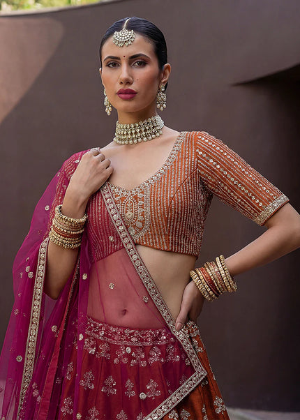 Orange Embroidered Lehenga Choli