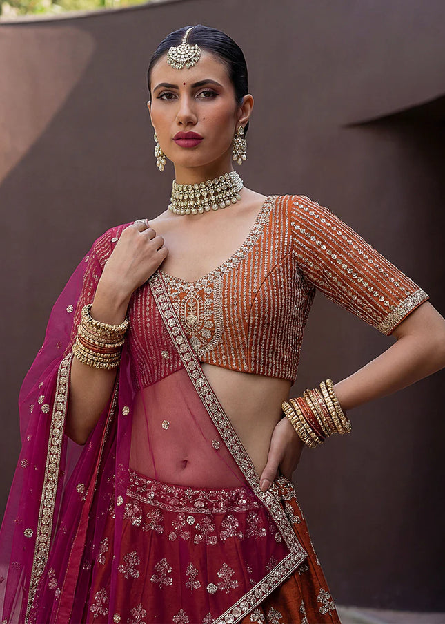Orange Embroidered Lehenga Choli