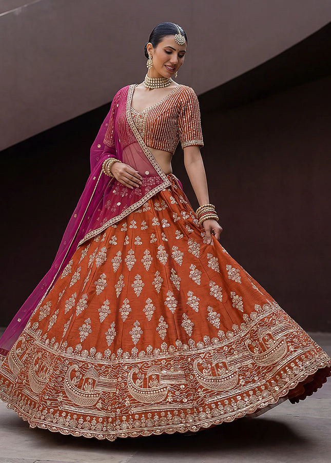 Orange Embroidered Lehenga Choli