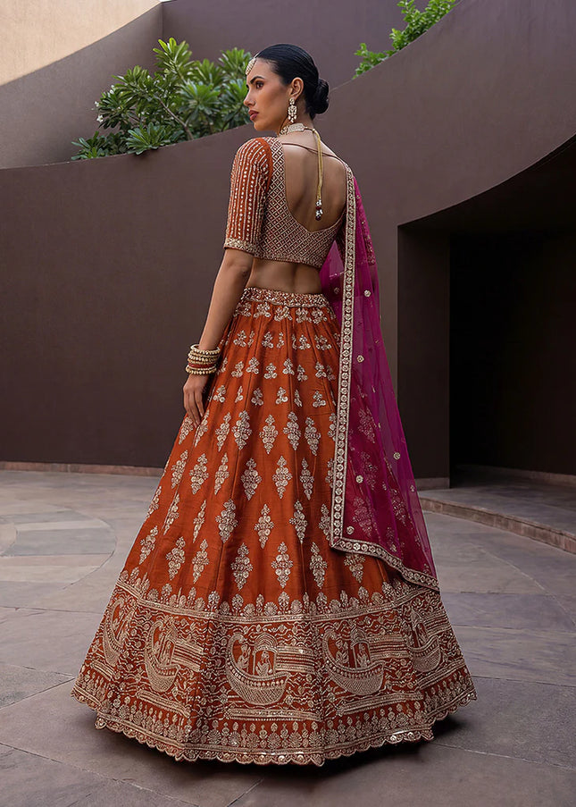 Orange Embroidered Lehenga Choli