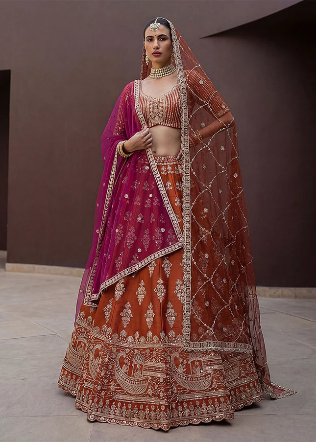 Orange Embroidered Lehenga Choli