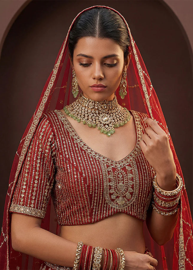 Red Embroidered Lehenga Choli