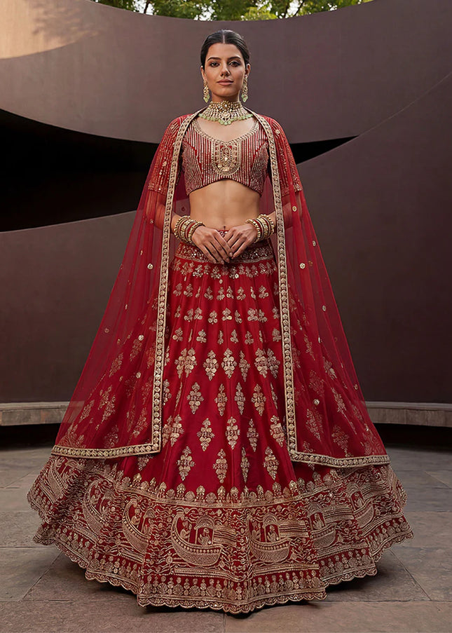 Red Embroidered Lehenga Choli