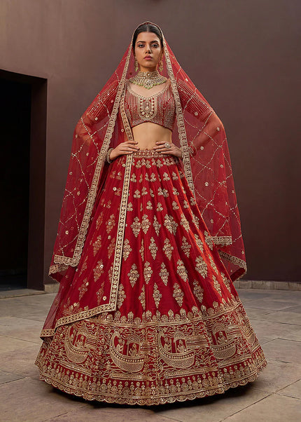 Red Embroidered Lehenga Choli