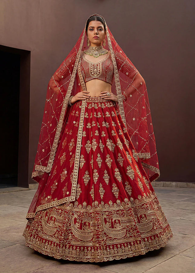 Red Embroidered Lehenga Choli