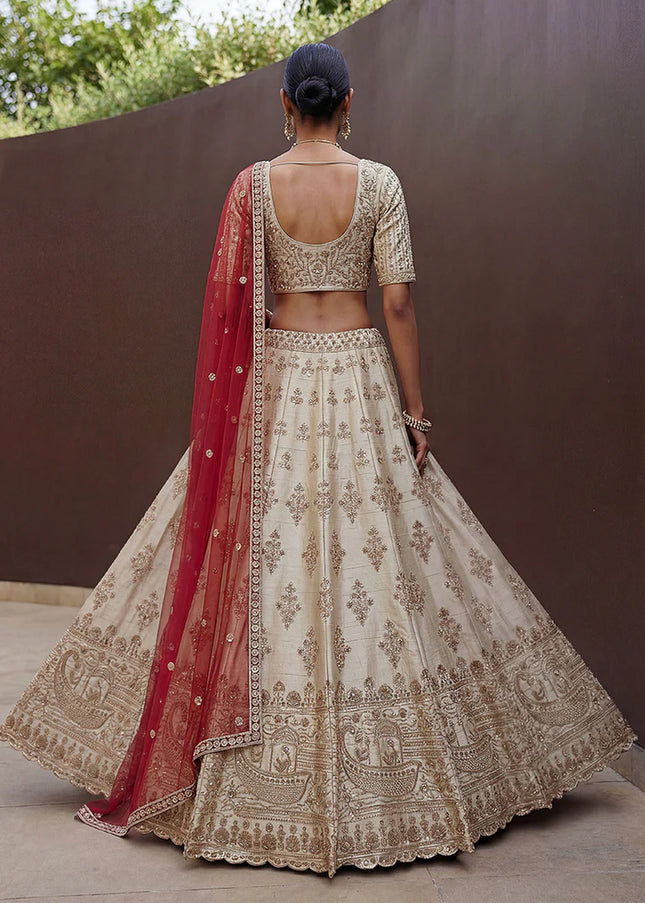 Cream Embroidered Lehenga Choli