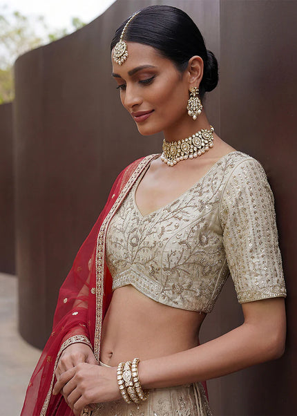 Cream Embroidered Lehenga Choli