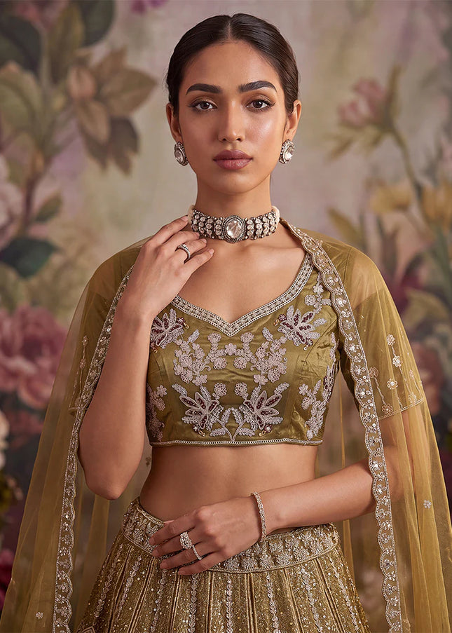 Green Embroidered Lehenga Choli