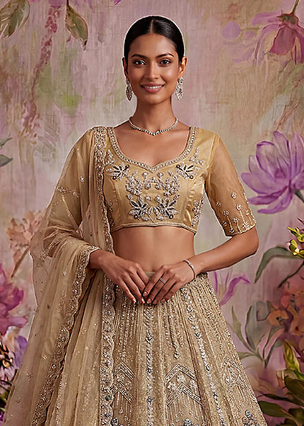 Beige Embroidered Lehenga Choli