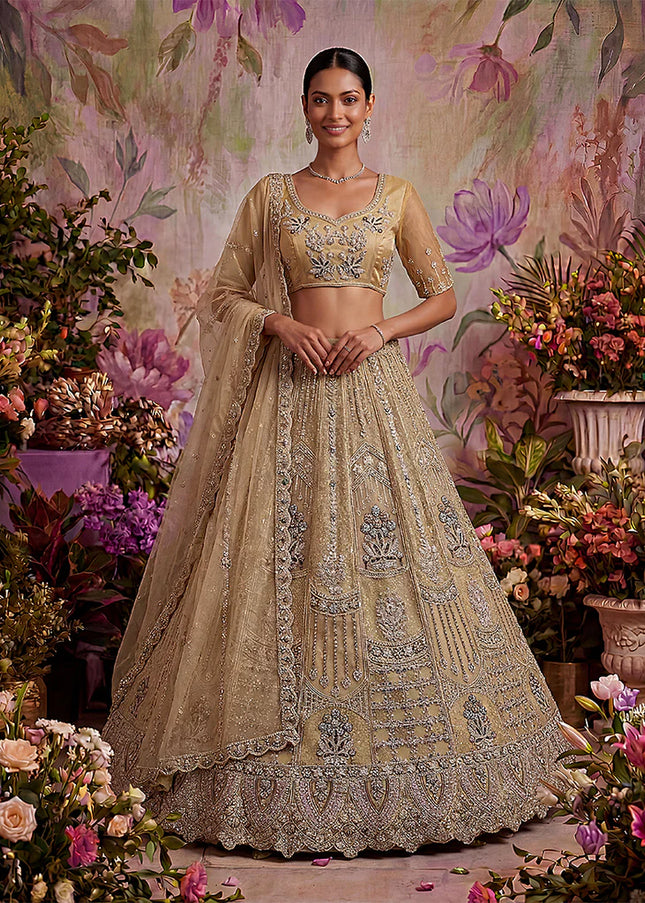 Beige Embroidered Lehenga Choli