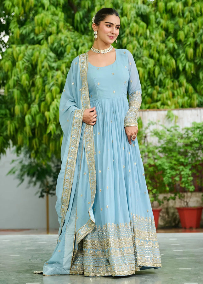 Sky Blue Embroidered Anarkali Gown