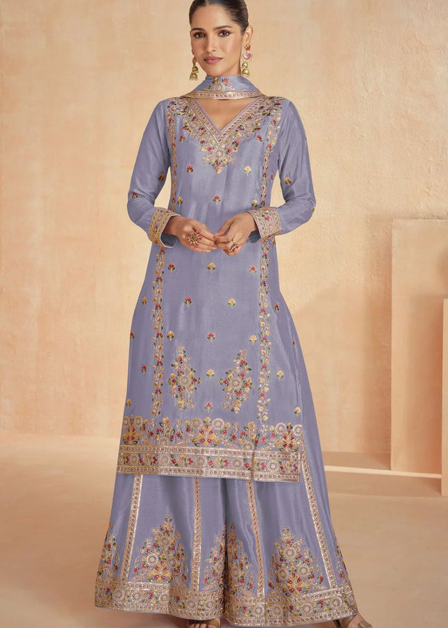 Lavender Embroidered Sharara Suit