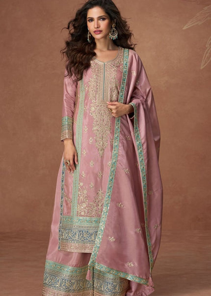 Pink Embroidered Sharara Suit