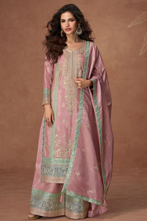 Pink Embroidered Sharara Suit
