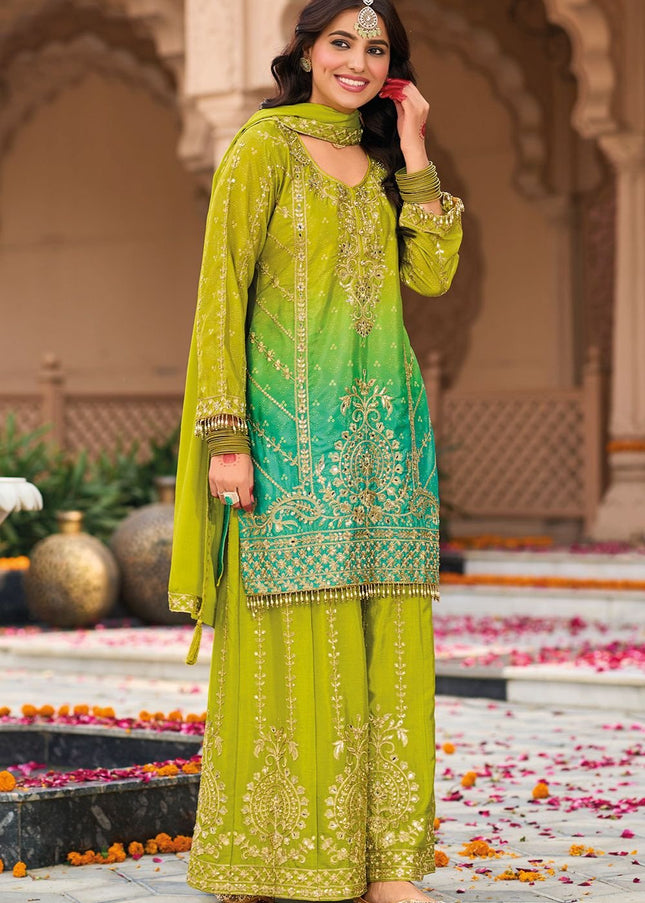 Green Embroidered Sharara Suit