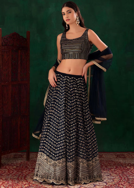 Blue Embroidered Lehenga Choli