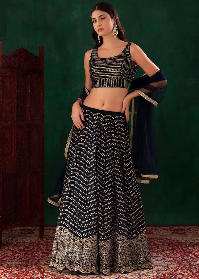 Blue Embroidered Lehenga Choli