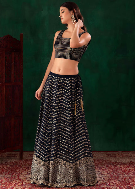 Blue Embroidered Lehenga Choli