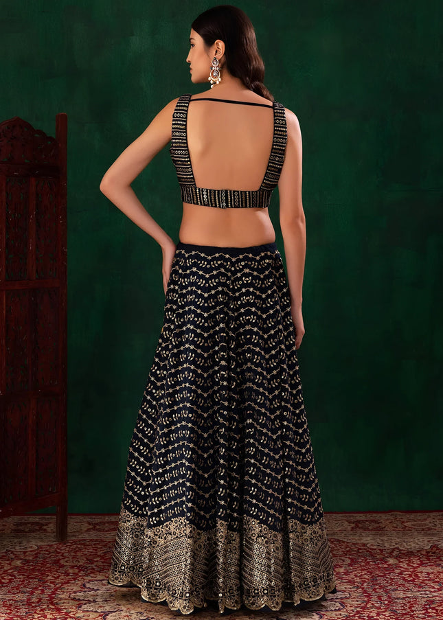 Blue Embroidered Lehenga Choli