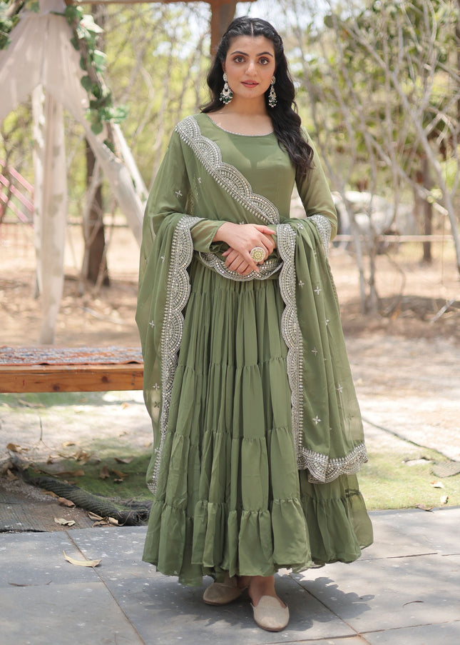 Green Embroidered Anarkali Gown