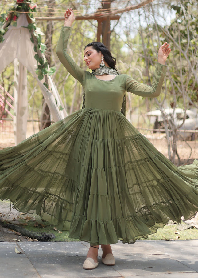 Green Embroidered Anarkali Gown