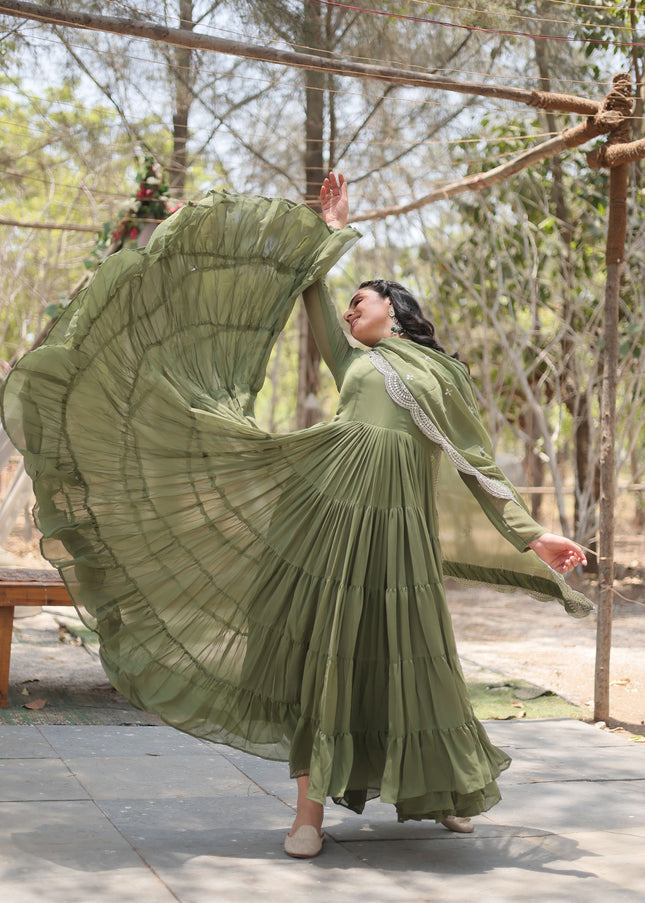 Green Embroidered Anarkali Gown