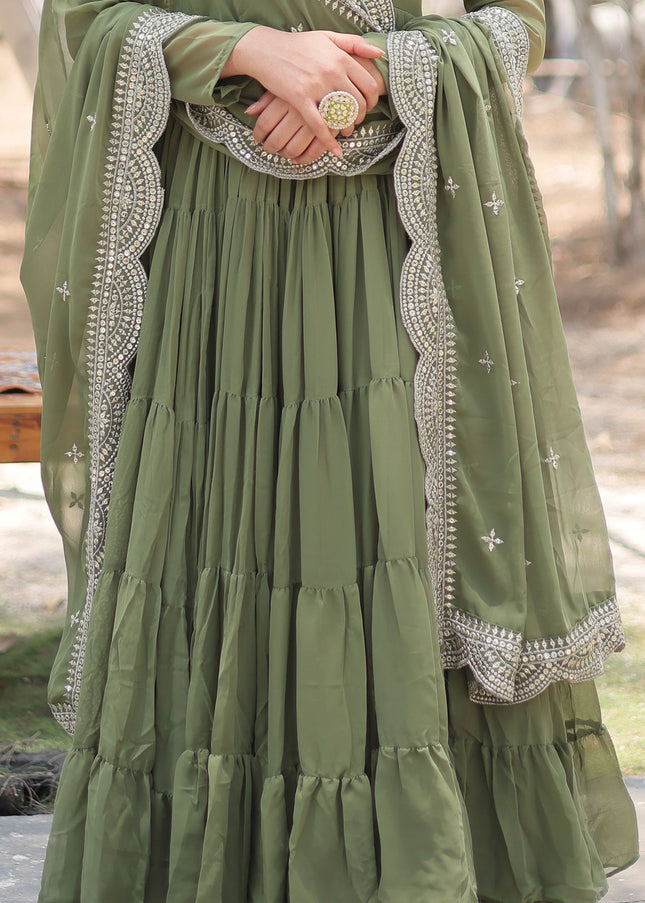 Green Embroidered Anarkali Gown