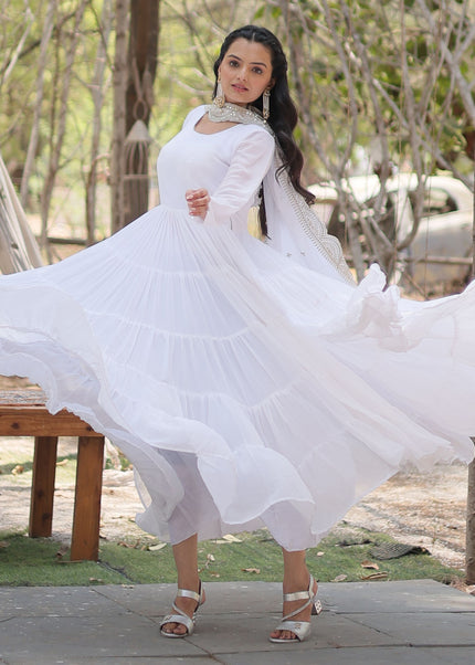 White Embroidered Anarkali Gown