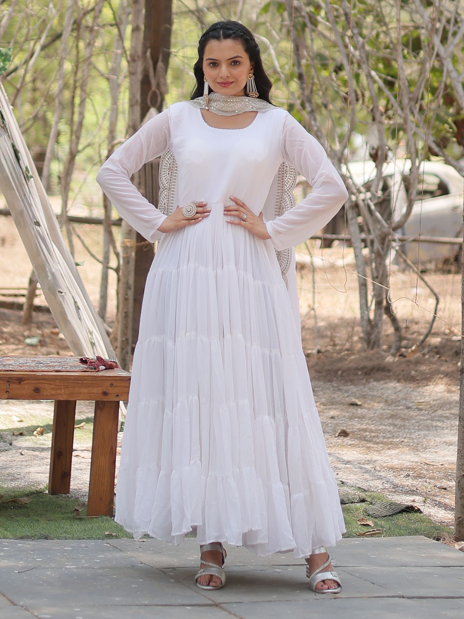 White Embroidered Anarkali Gown – FALAKENOOR White Embroidered Anarkali Gown – FALAKENOOR