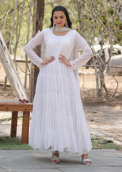 White Embroidered Anarkali Gown