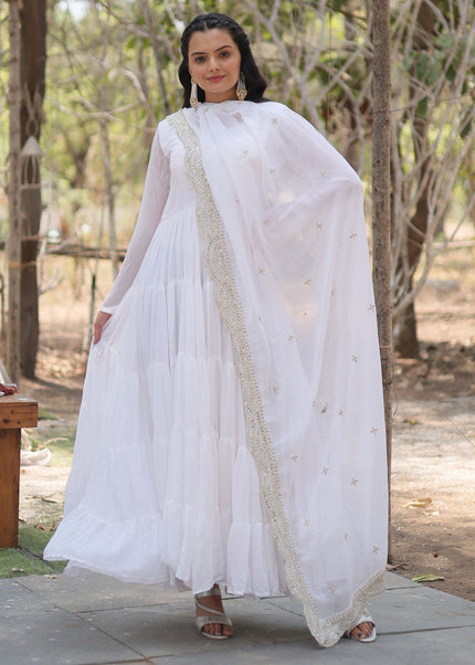 White Embroidered Anarkali Gown