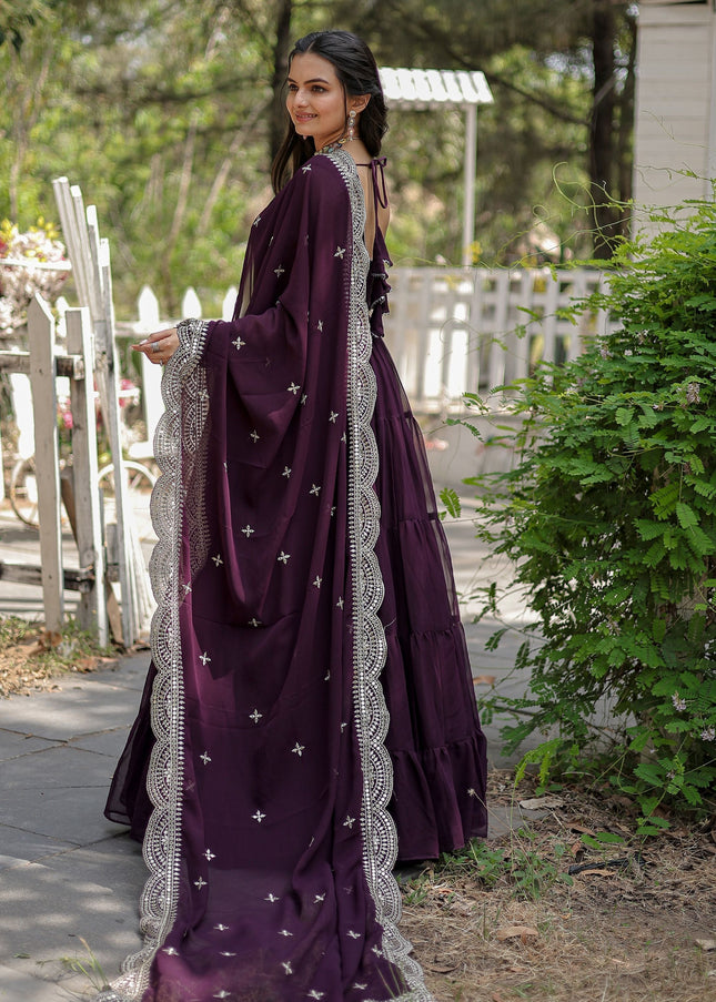 Purple Embroidered Anarkali Gown