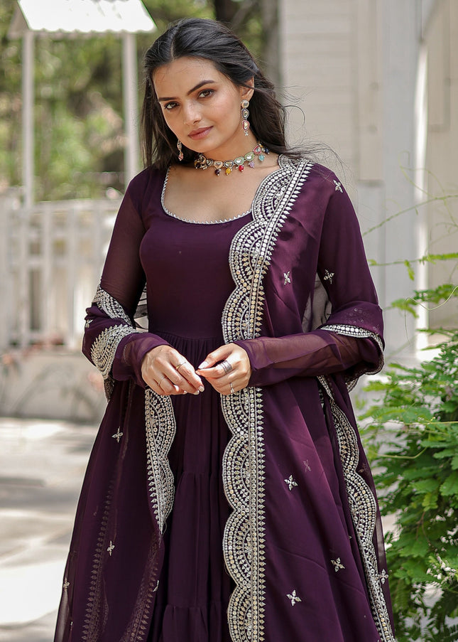 Purple Embroidered Anarkali Gown