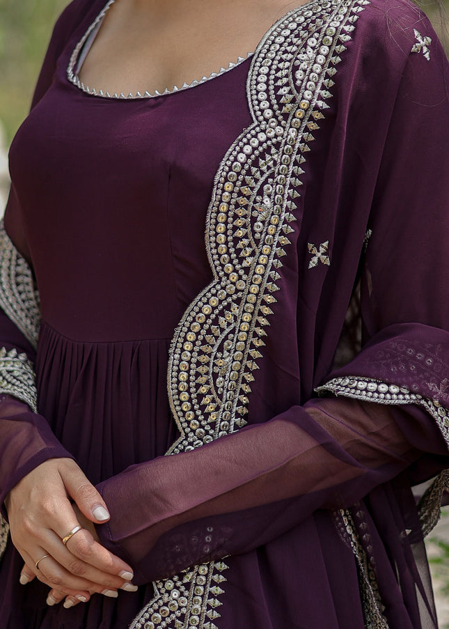 Purple Embroidered Anarkali Gown