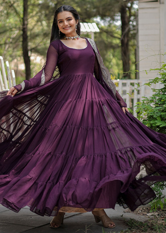 Purple Embroidered Anarkali Gown