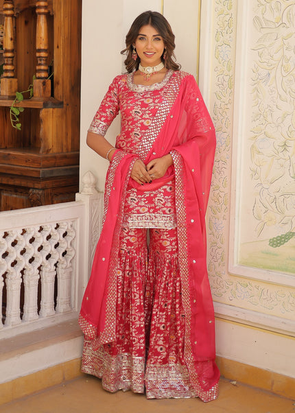 Pink Embroidered Gharara Suit