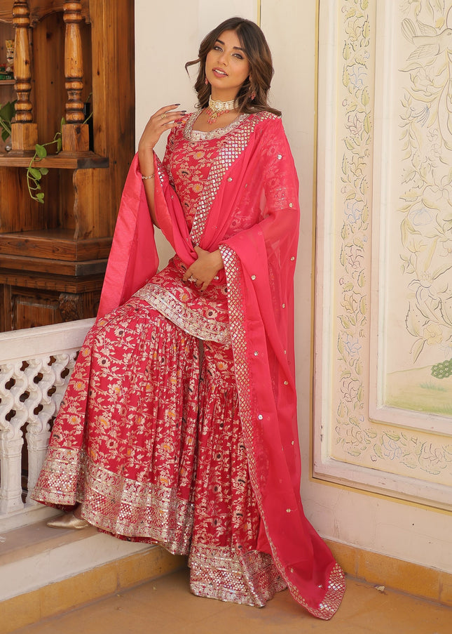 Pink Embroidered Gharara Suit