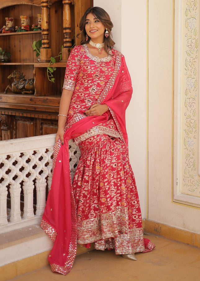 Pink Embroidered Gharara Suit